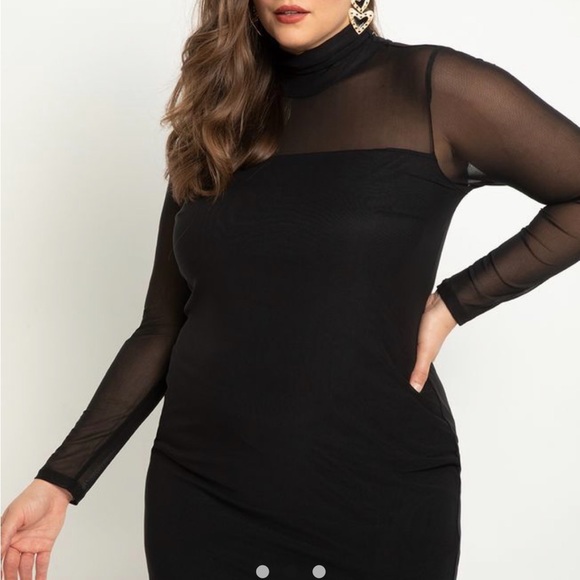 Eloquii Black Mesh Turtleneck Dress - Picture 7 of 9
